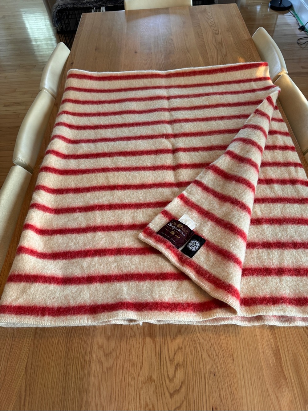 Vintage Early’s of Witney Striped Red and Cream Wool Throw Blanket